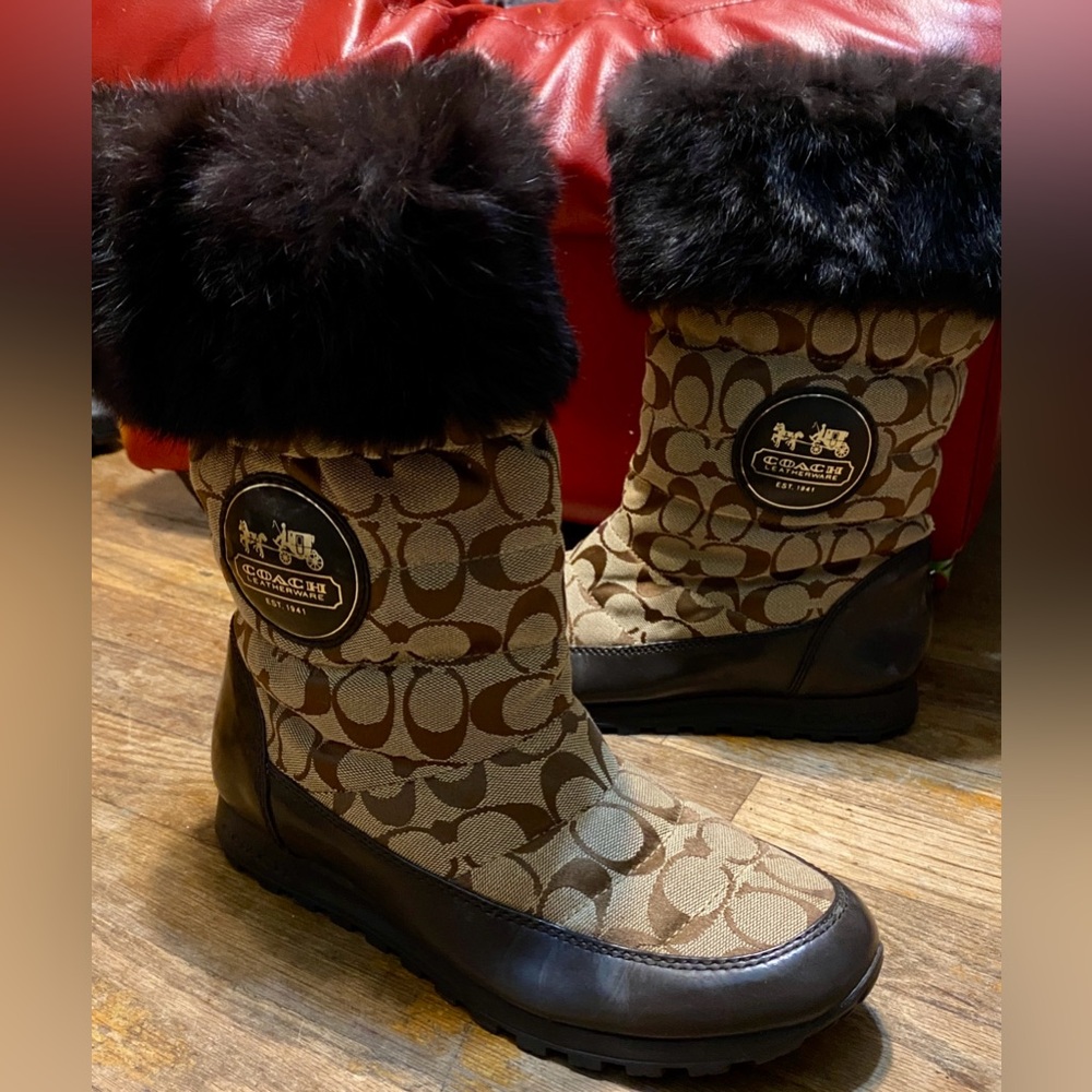 Coach Boots Women-10B, Brown Signature Logo Print- Joyous